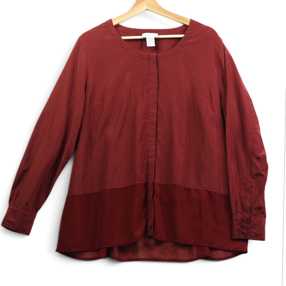 Soft Surroundings Womens Top‎ Size L Burgundy Silk Cotton Sheer Hem Lagenlook